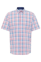 Eterna Modern Fit Seersucker Check Short Sleeve Shirt - Blue/Red