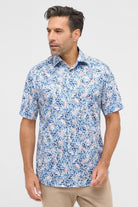 Eterna Modern Fit Watercolour Print Short Sleeve Shirt - Blue