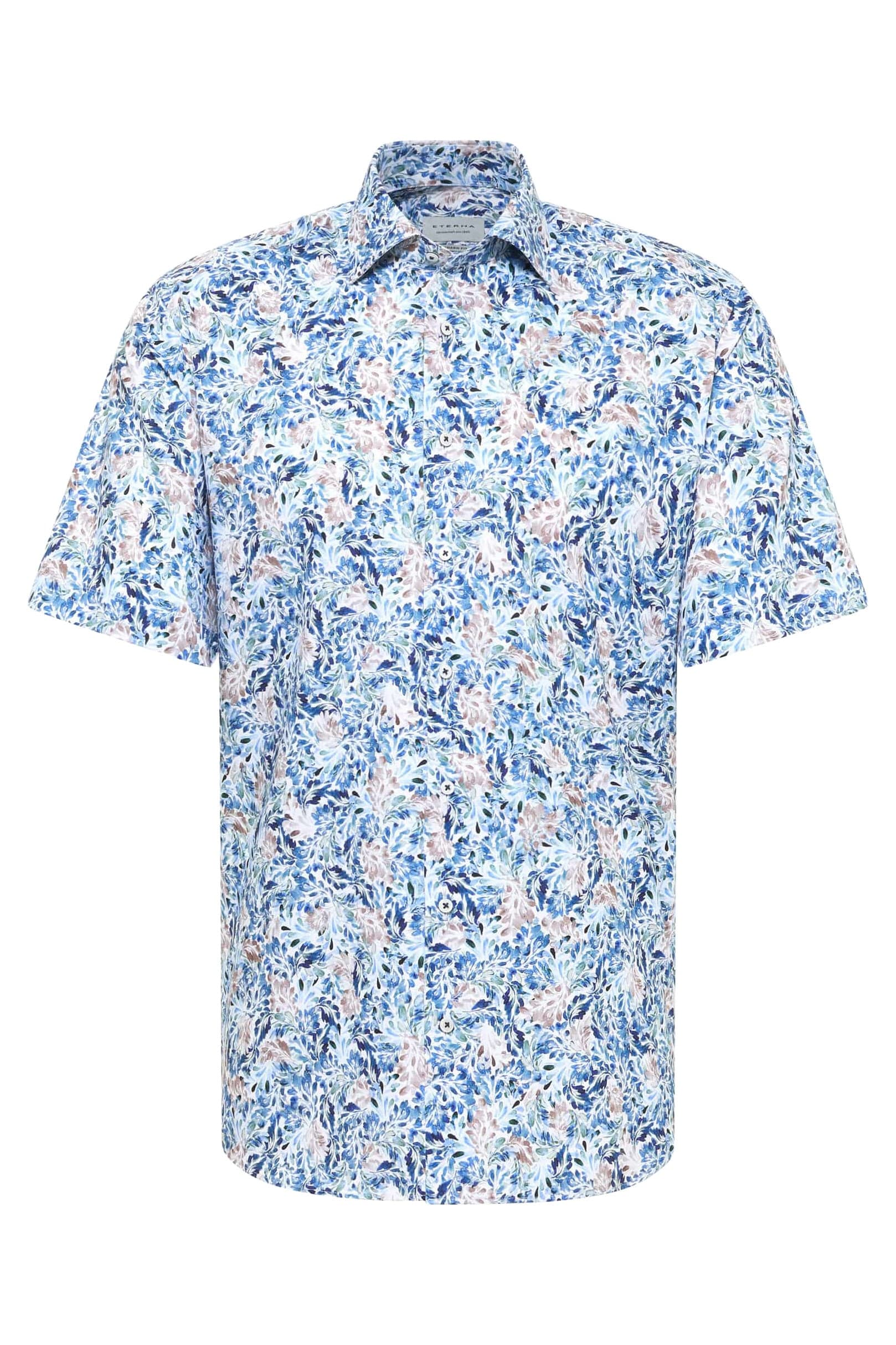 Eterna Modern Fit Watercolour Print Short Sleeve Shirt - Blue