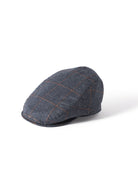 Failsworth Check Mallalieus Silk Cotton Sports Flat Cap - Navy/Orange