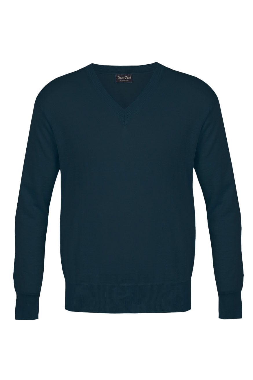 Franco Ponti Light Weight Merino Wool V Neck Jumper - Airforce