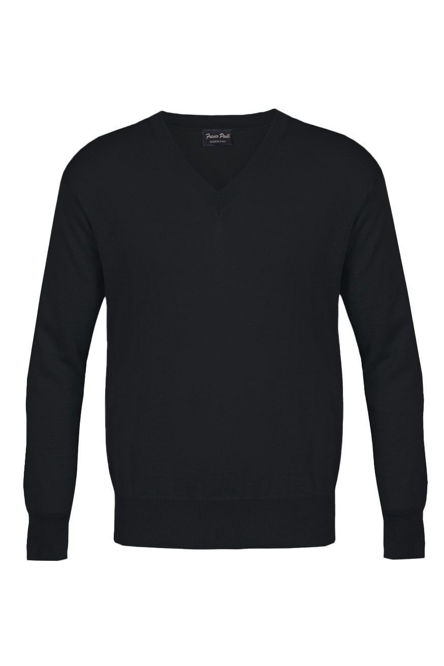 Franco Ponti Light Weight Merino Wool V Neck Jumper - Black