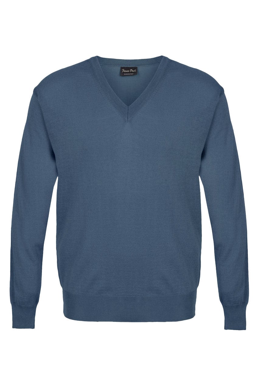 Franco Ponti Light Weight Merino Wool V Neck Jumper - Denim