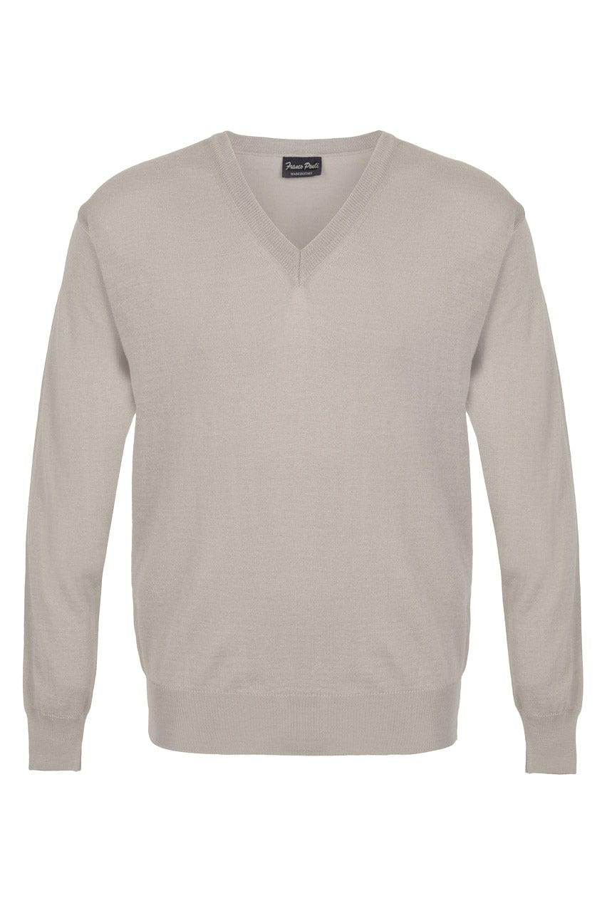 Franco Ponti Light Weight Merino Wool V Neck Jumper - Tan