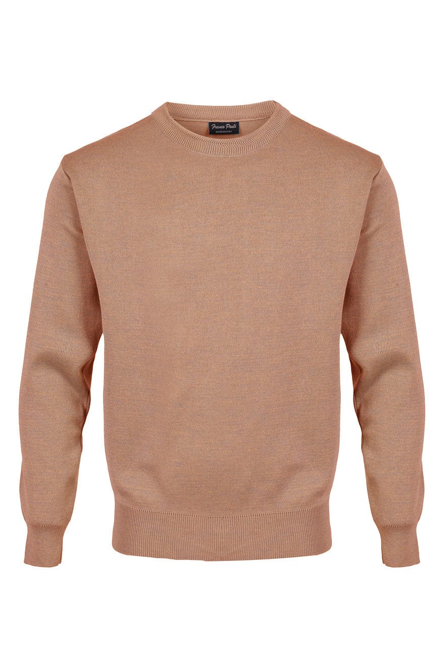 Franco Ponti Medium Weight Merino Wool Crew Neck Jumper - Camel