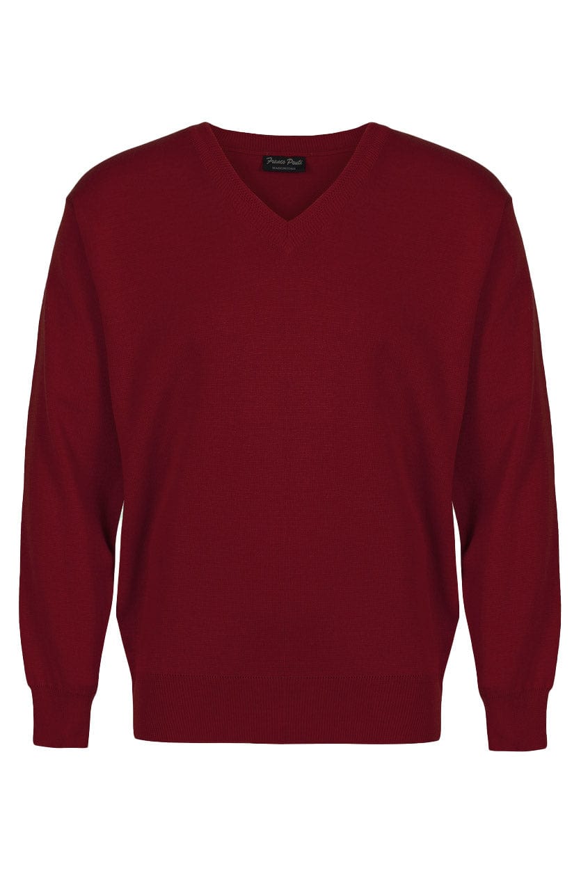 Franco Ponti Medium Weight Merino Wool V Neck Jumper - Burgundy