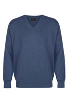 Franco Ponti Medium Weight Merino Wool V Neck Jumper - Dark Denim