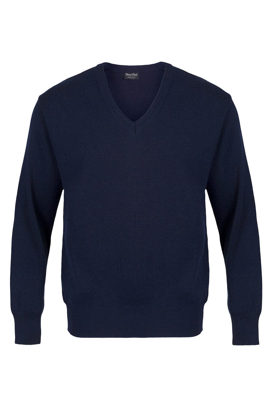 Franco Ponti Medium Weight Merino Wool V Neck Jumper - Navy