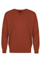 Franco Ponti Medium Weight Merino Wool V Neck Jumper - Rust