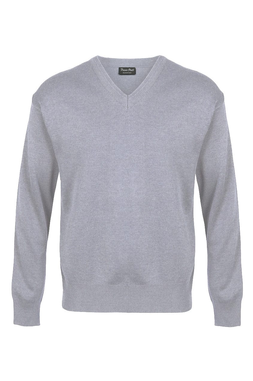 Franco Ponti Medium Weight Merino Wool V Neck Jumper - Silver