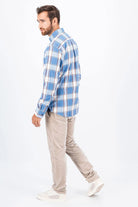 Fynch Hatton Check Brushed Cotton Long Sleeve Shirt - Cloud Blue