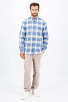 Fynch Hatton Check Brushed Cotton Long Sleeve Shirt - Cloud Blue