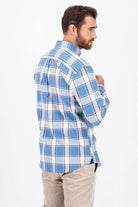 Fynch Hatton Check Brushed Cotton Long Sleeve Shirt - Cloud Blue