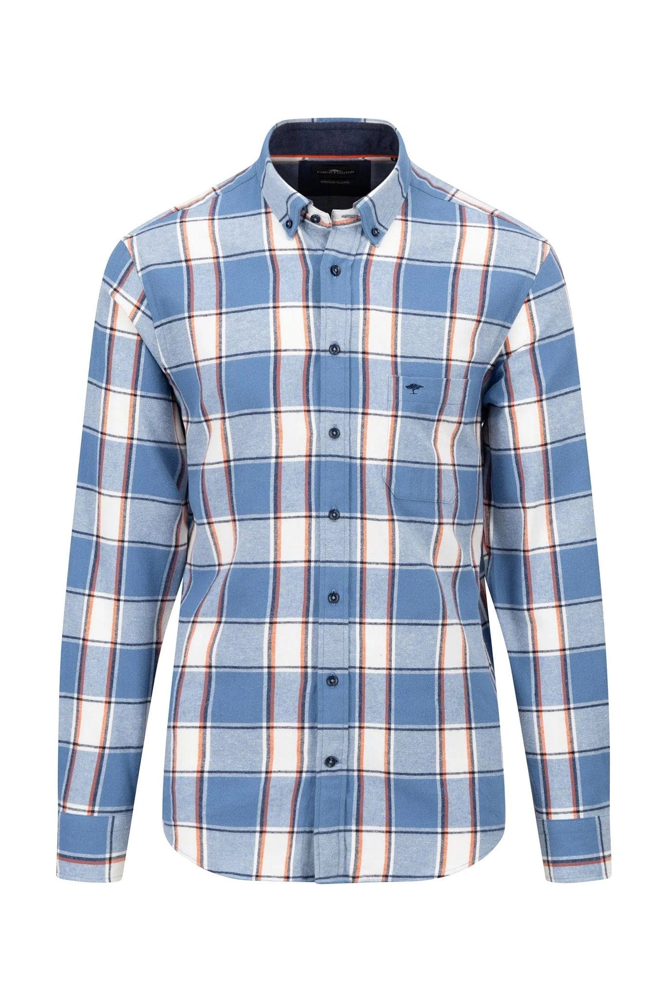 Fynch Hatton Check Brushed Cotton Long Sleeve Shirt - Cloud Blue