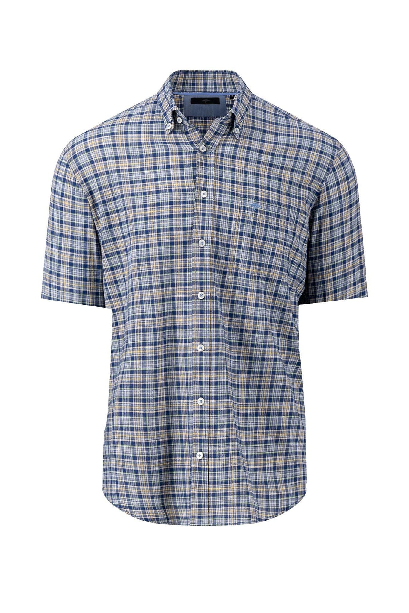 Fynch Hatton Cotton Slub Check Short Sleeve Shirt - Leaf Green