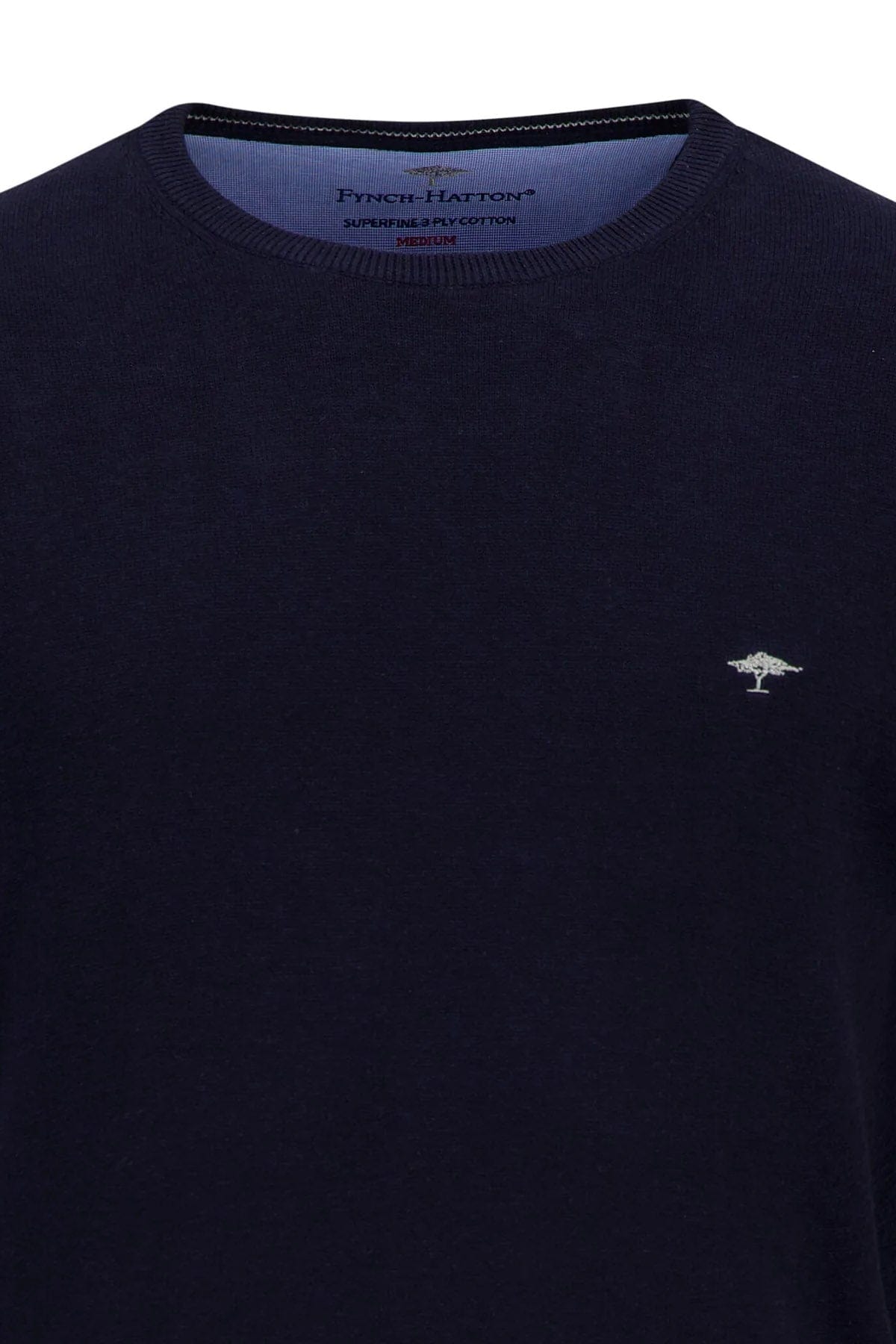 Fynch Hatton Fine Knit Crew Neck Sweater - Navy