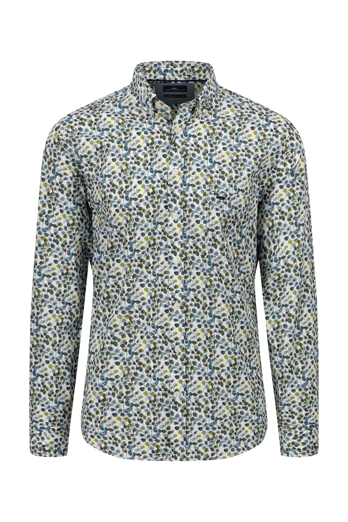 Fynch Hatton Leaf Print Long Sleeve Shirt - Dark Emerald