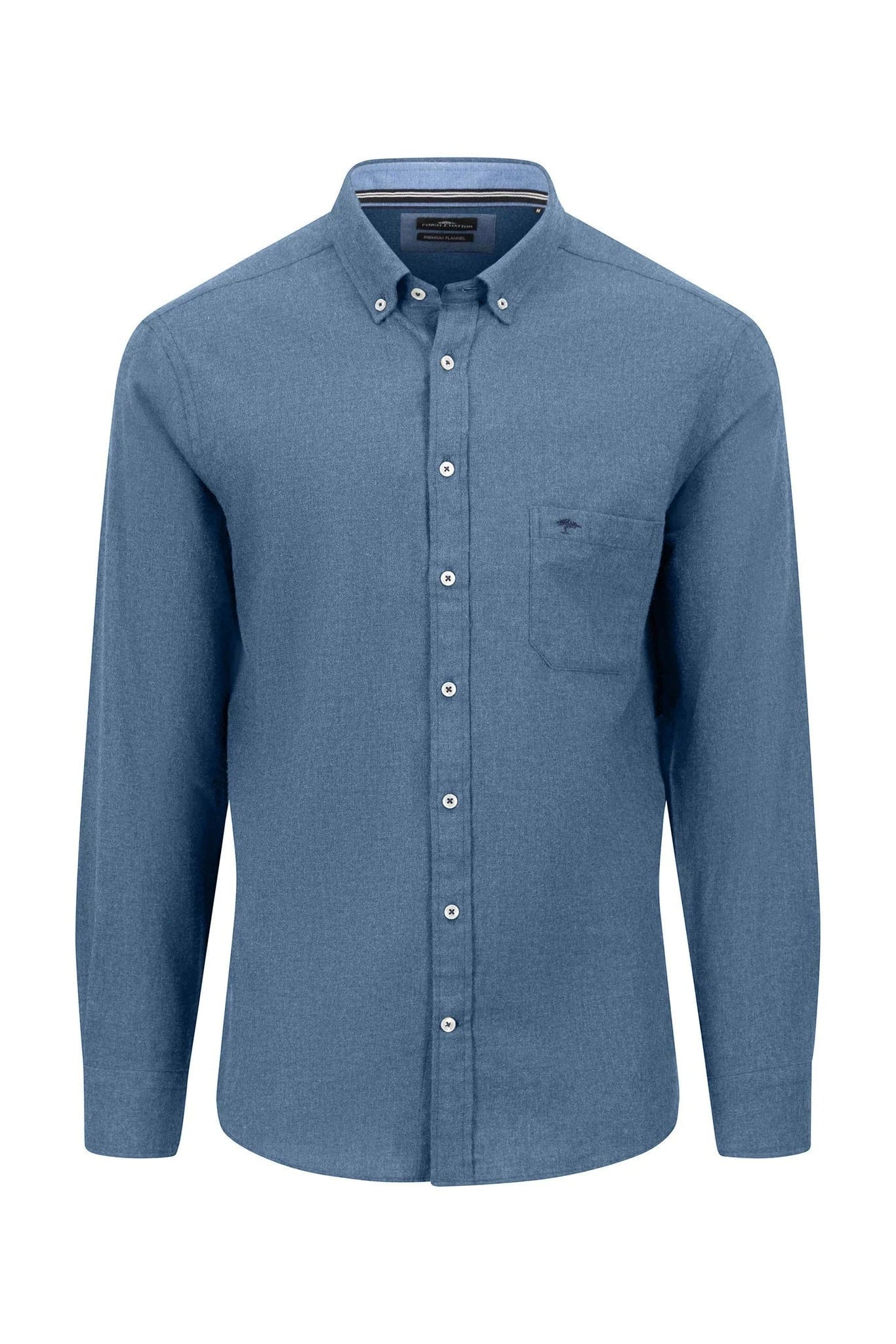 Fynch Hatton Plain Brushed Cotton Long Sleeve Shirt - Cloud Blue