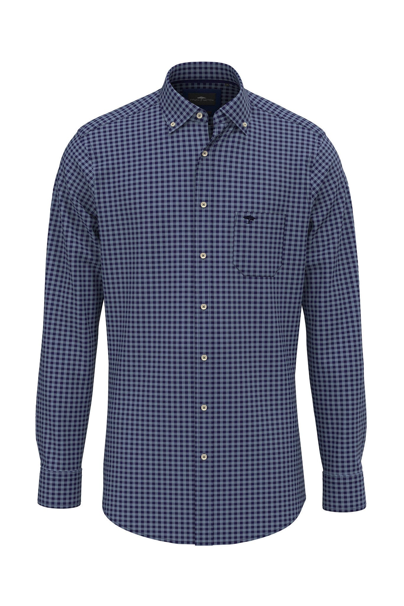 Fynch Hatton Small Check Long Sleeve Shirt - Navy