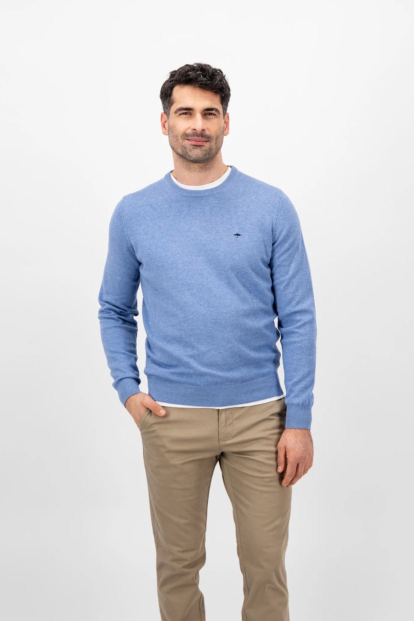 Fynch Hatton Superfine Cotton Crew Neck Jumper - Crystal Blue