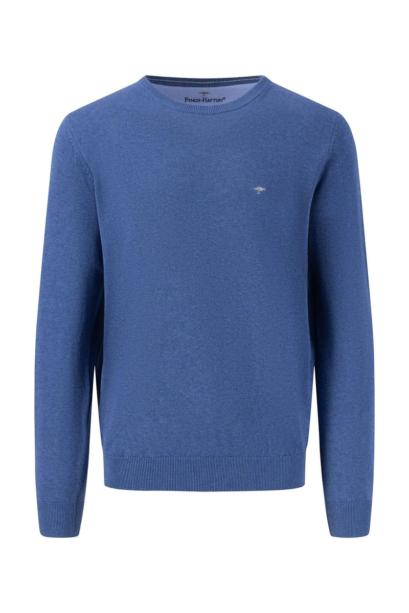 Fynch Hatton Superfine Cotton Crew Neck Jumper - Wave Blue – Potters of ...