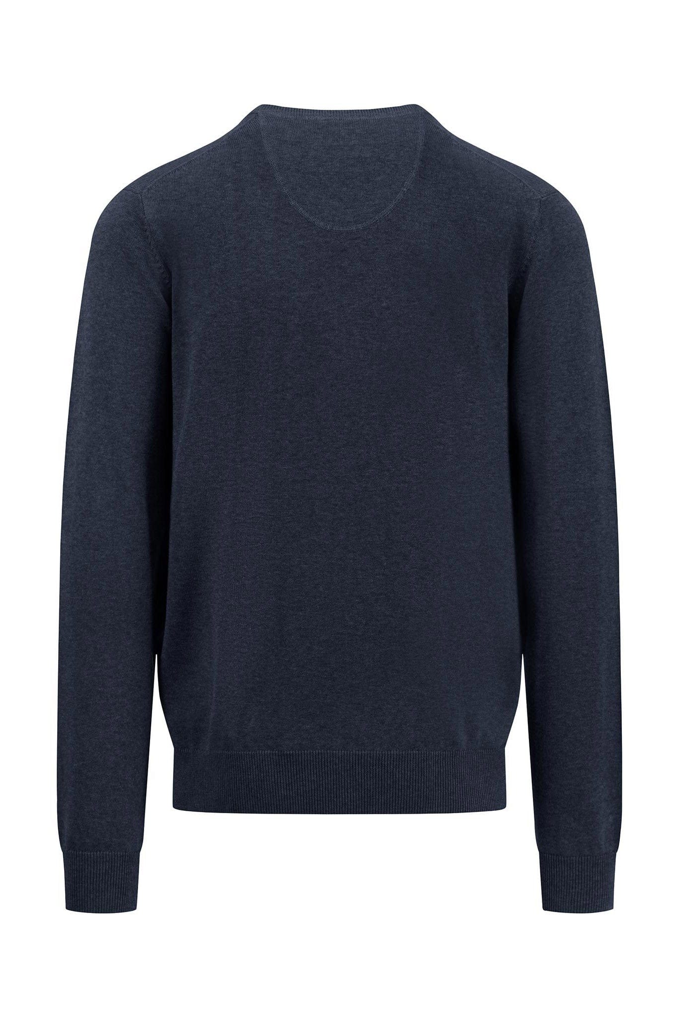 Fynch Hatton Superfine Cotton V-Neck Jumper - Navy