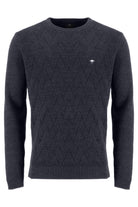 Fynch Hatton Textured Crew Neck Jumper - Navy