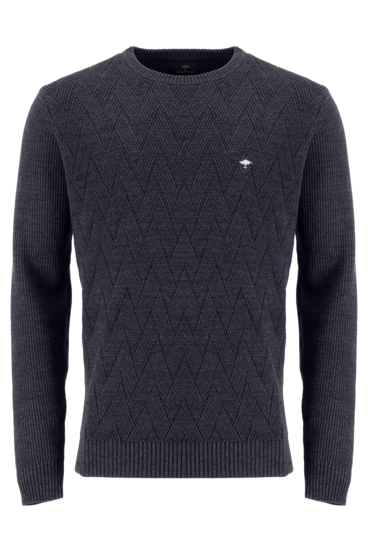 Fynch Hatton Textured Crew Neck Jumper - Navy