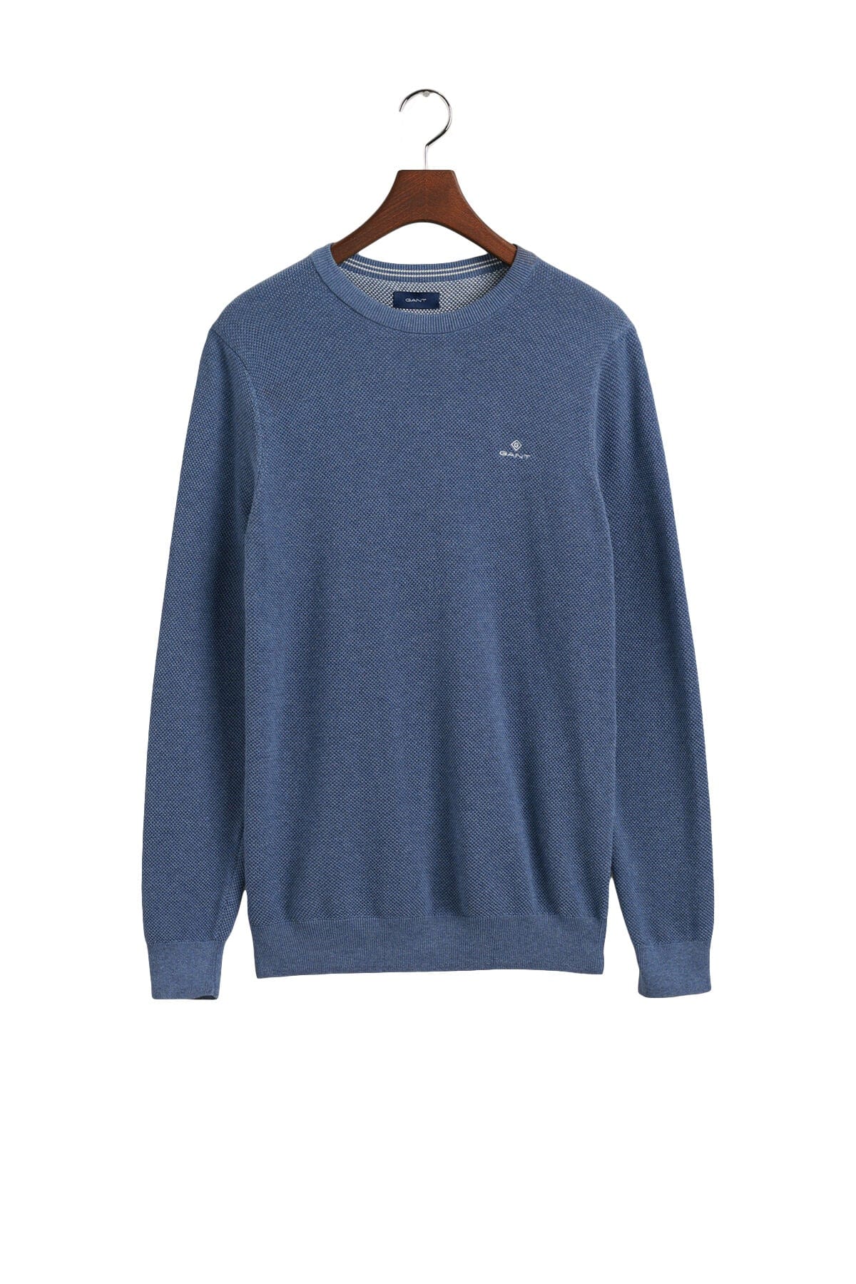 GANT Cotton Pique Crew Neck Jumper - Denim Blue Melange