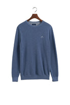 GANT Cotton Pique Crew Neck Jumper - Denim Blue Melange