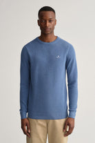 GANT Cotton Pique Crew Neck Jumper - Denim Blue Melange