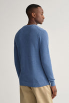 GANT Cotton Pique Crew Neck Jumper - Denim Blue Melange