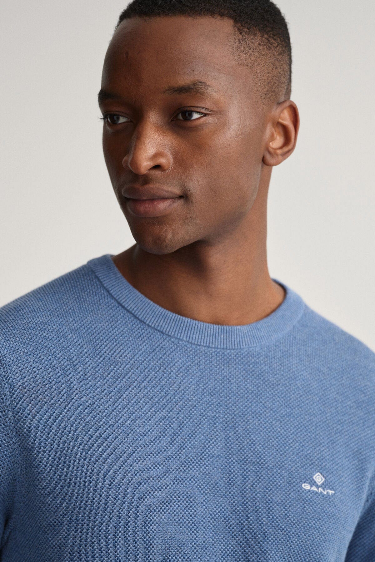 GANT Cotton Pique Crew Neck Jumper - Denim Blue Melange