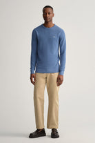 GANT Cotton Pique Crew Neck Jumper - Denim Blue Melange