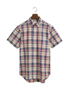 GANT Linen Mix Check Regular Fit Short Sleeve Shirt - Dusty Blue Sea