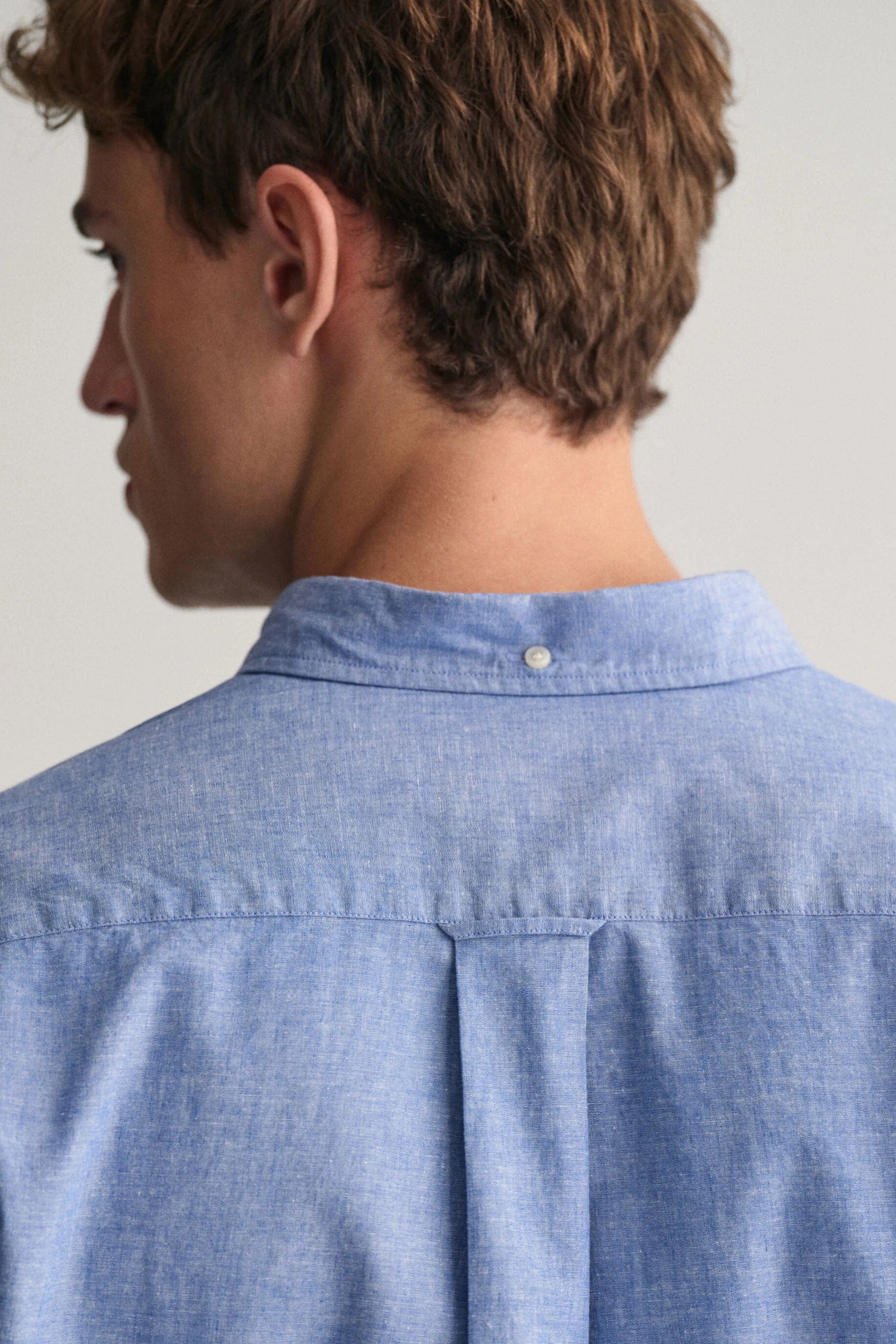 GANT Linen Mix Plain Regular Fit Long Sleeve Shirt - Rich Blue