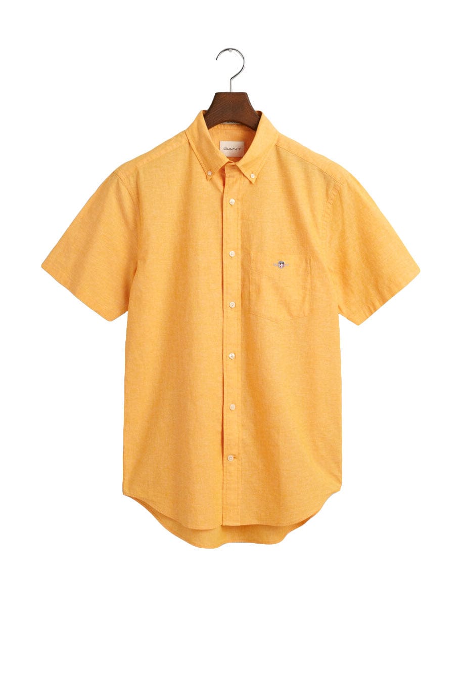 GANT Linen Mix Plain Regular Fit Short Sleeve Shirt - Medal Yellow