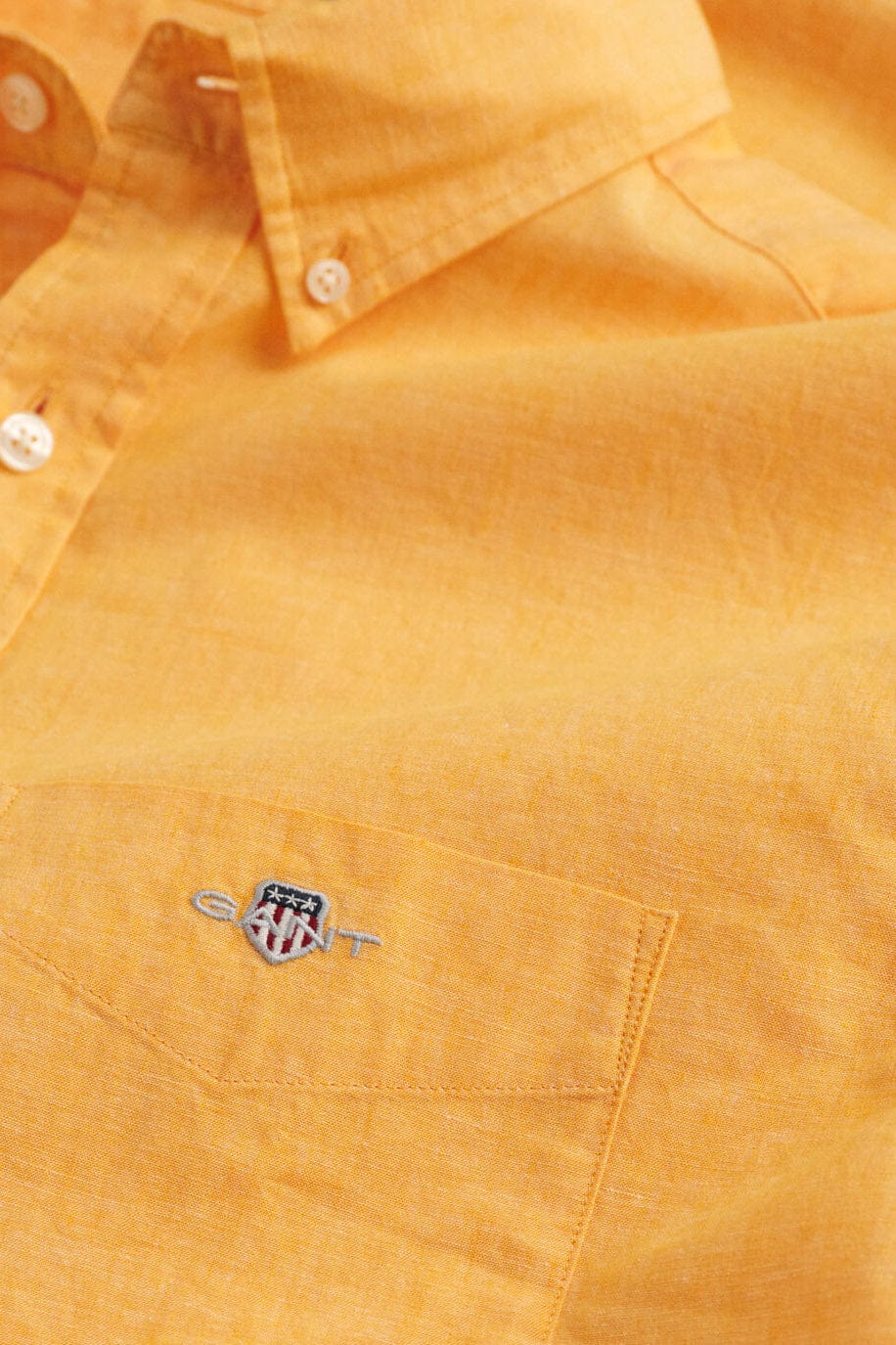 GANT Linen Mix Plain Regular Fit Short Sleeve Shirt - Medal Yellow