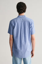 GANT Linen Mix Plain Regular Fit Short Sleeve Shirt - Rich Blue