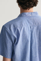 GANT Linen Mix Plain Regular Fit Short Sleeve Shirt - Rich Blue