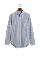 GANT Linen Mix Stripe Regular Fit Long Sleeve Shirt - Rich Blue