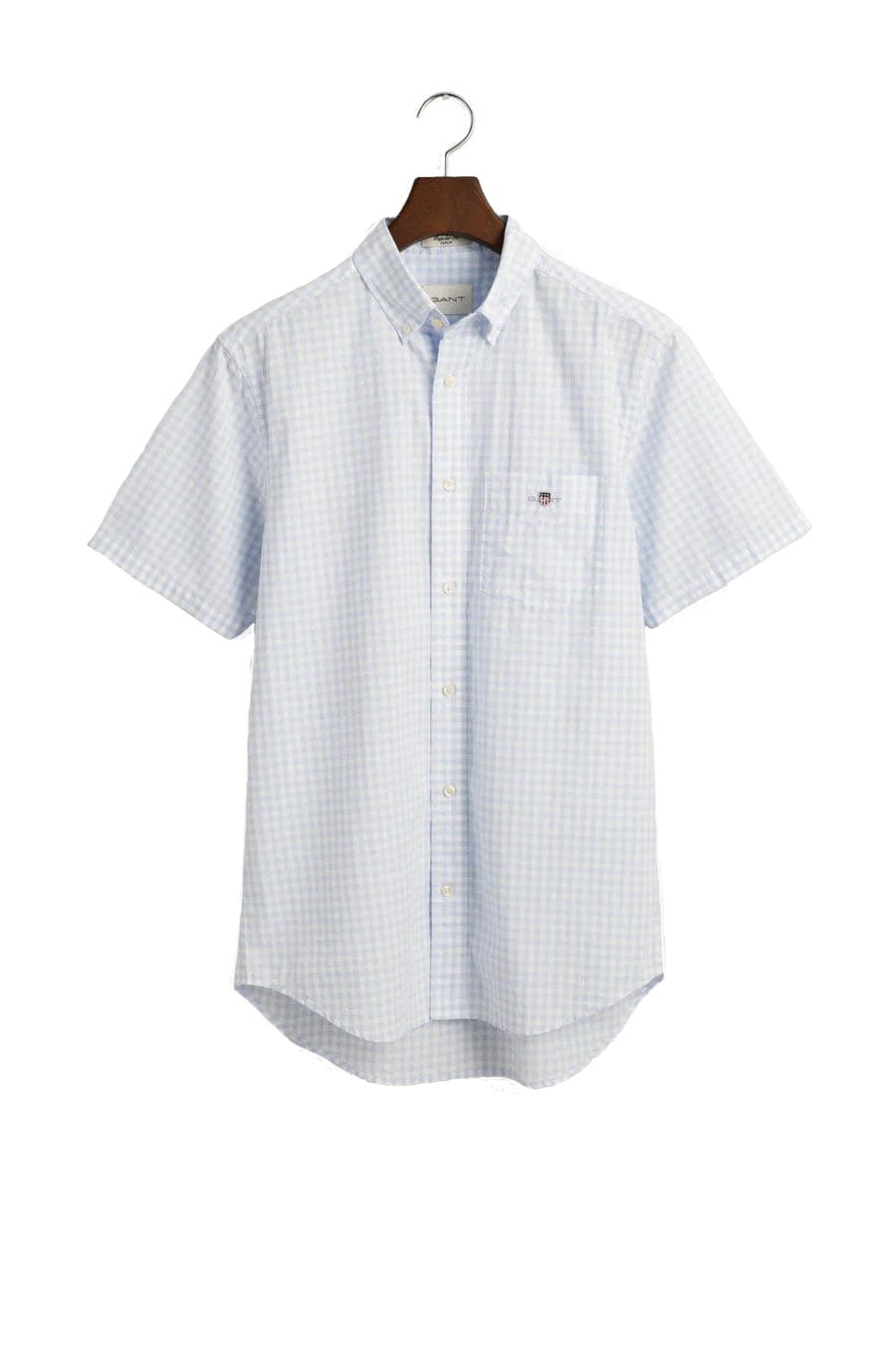 GANT Regular Fit Gingham Short Sleeve Shirt - Light Blue