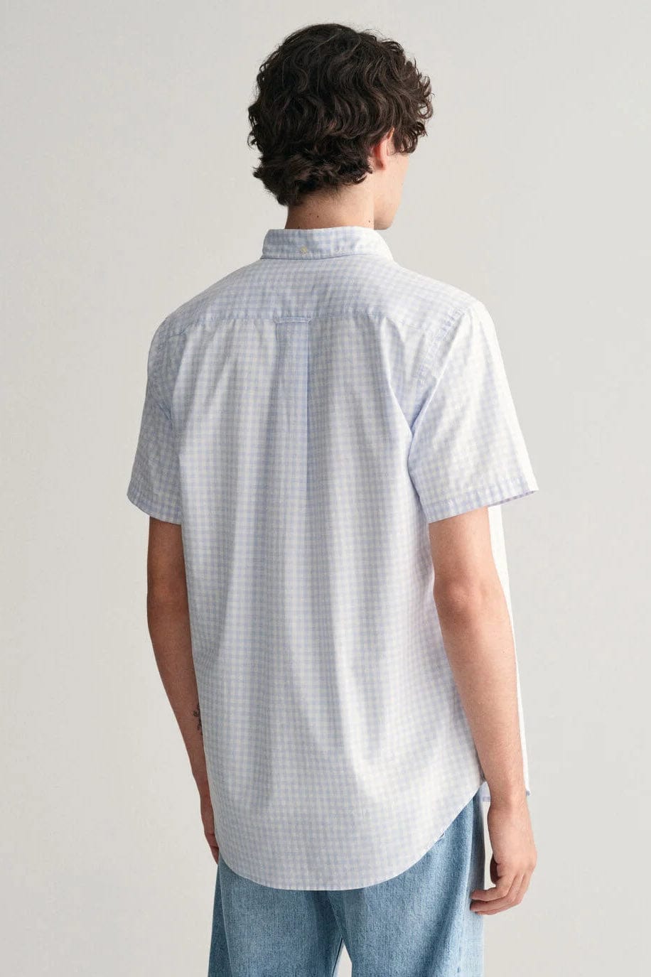 GANT Regular Fit Gingham Short Sleeve Shirt - Light Blue