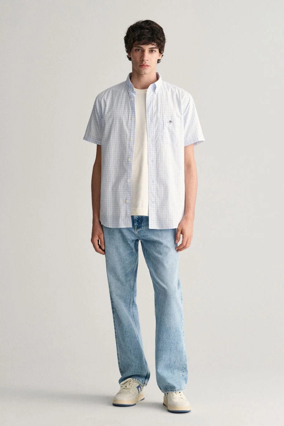 GANT Regular Fit Gingham Short Sleeve Shirt - Light Blue