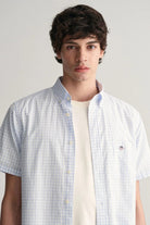 GANT Regular Fit Gingham Short Sleeve Shirt - Light Blue