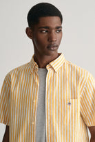 GANT Regular Fit Linen Mix Stripe Short Sleeve Shirt - Medal Yellow