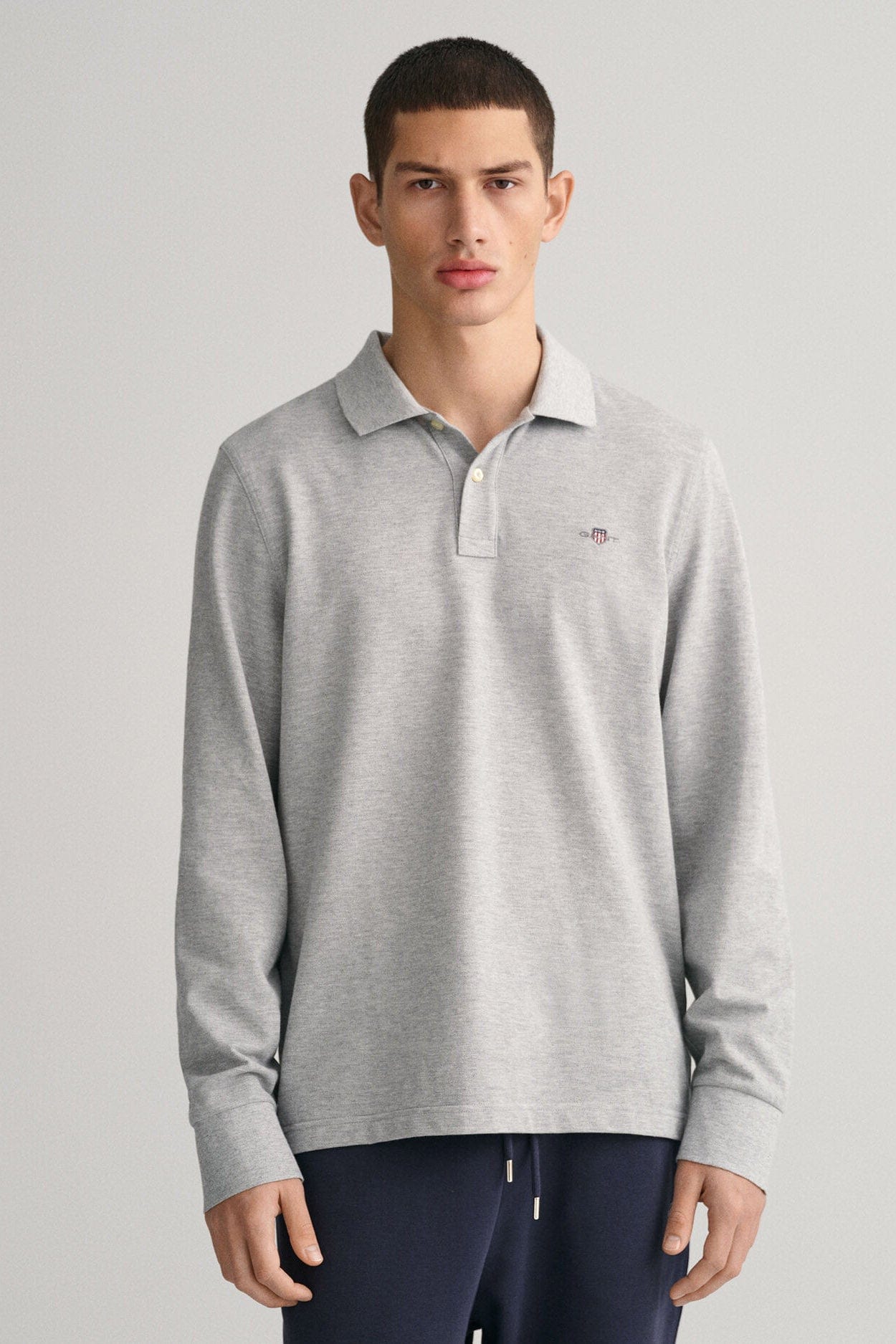 GANT Regular Fit Long Sleeve Polo - Grey Melange