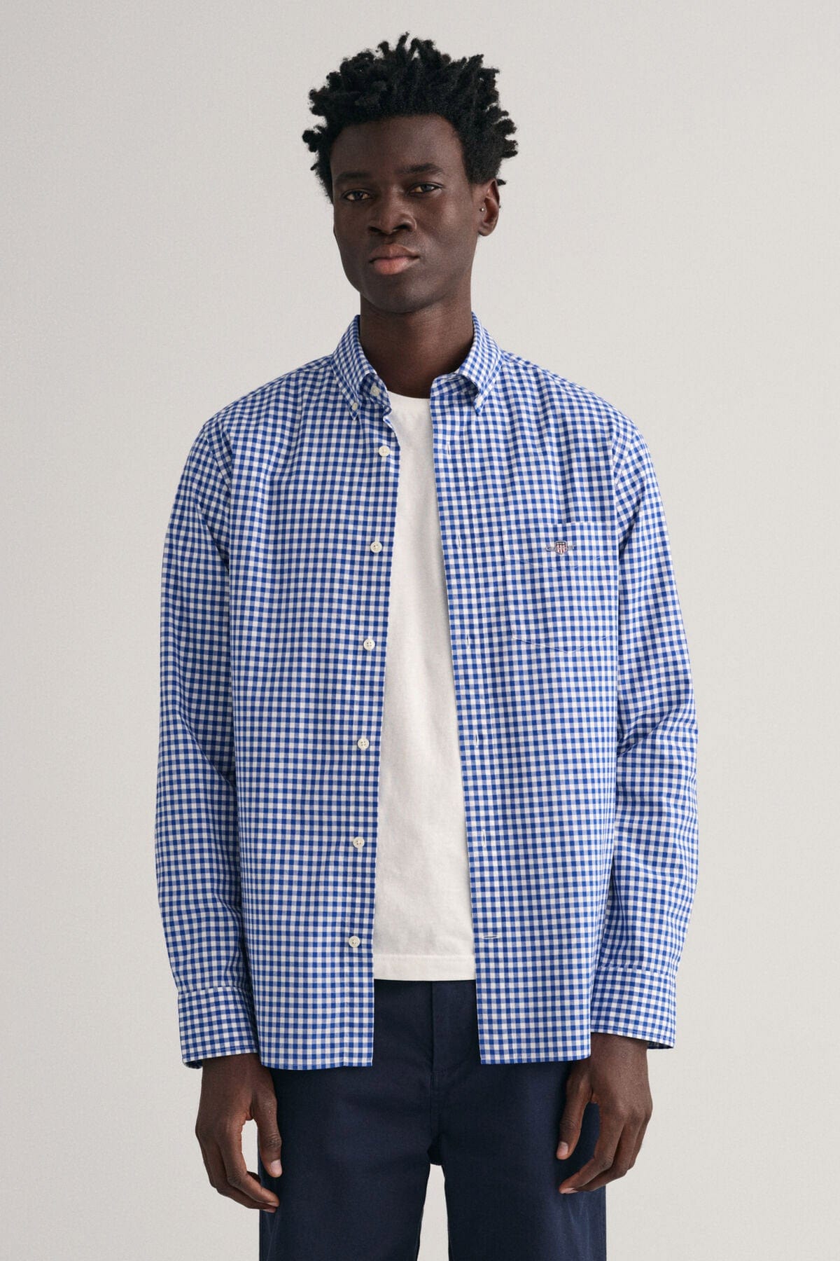 GANT Regular Fit Poplin Gingham Shirt - College Blue