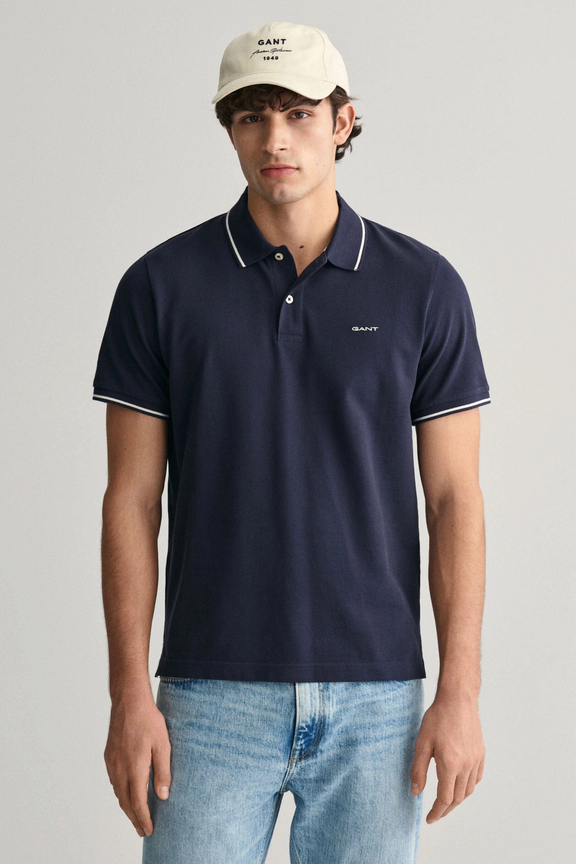 GANT Regular Fit Shield Tipping Pique Polo - Evening Blue