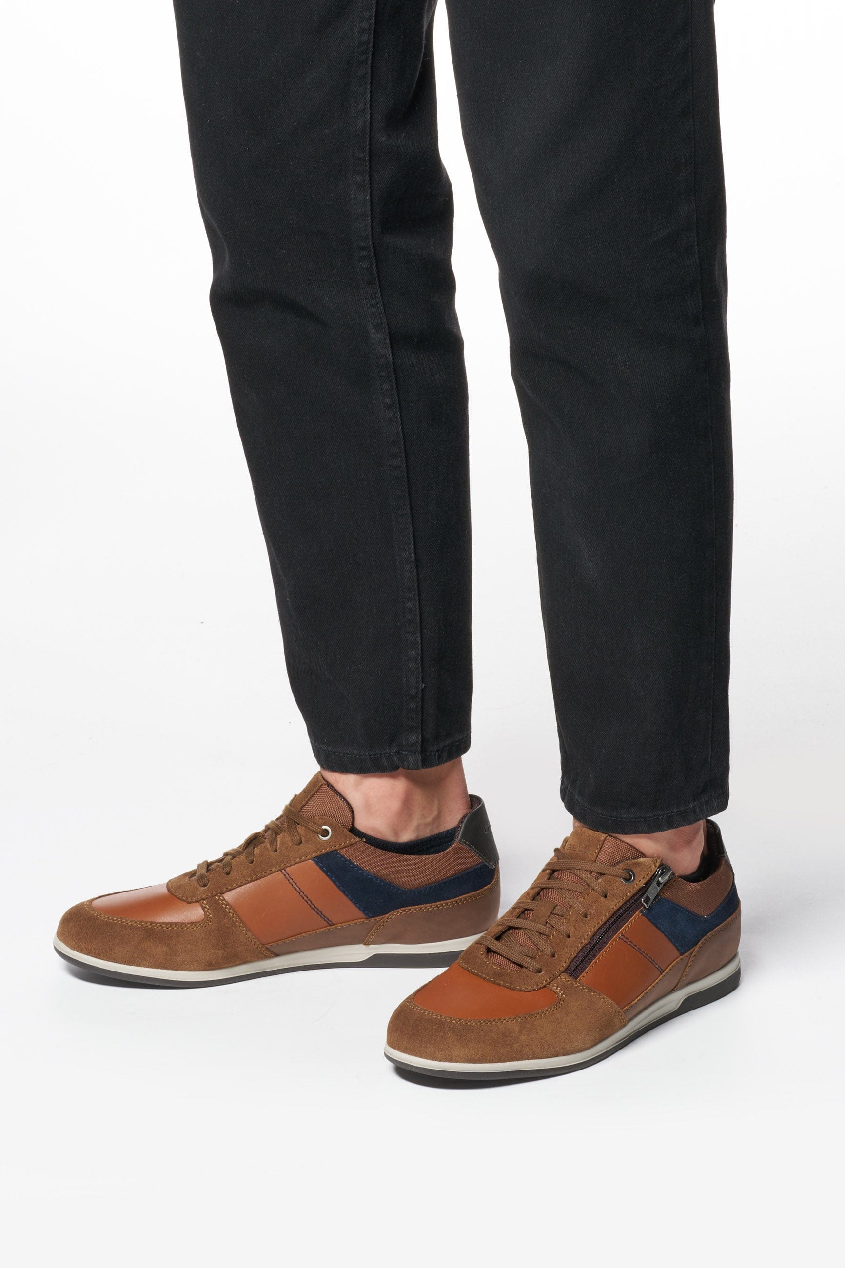 Geox Renan B Suede and Waxed Leather Trainers - Browncotto/Navy